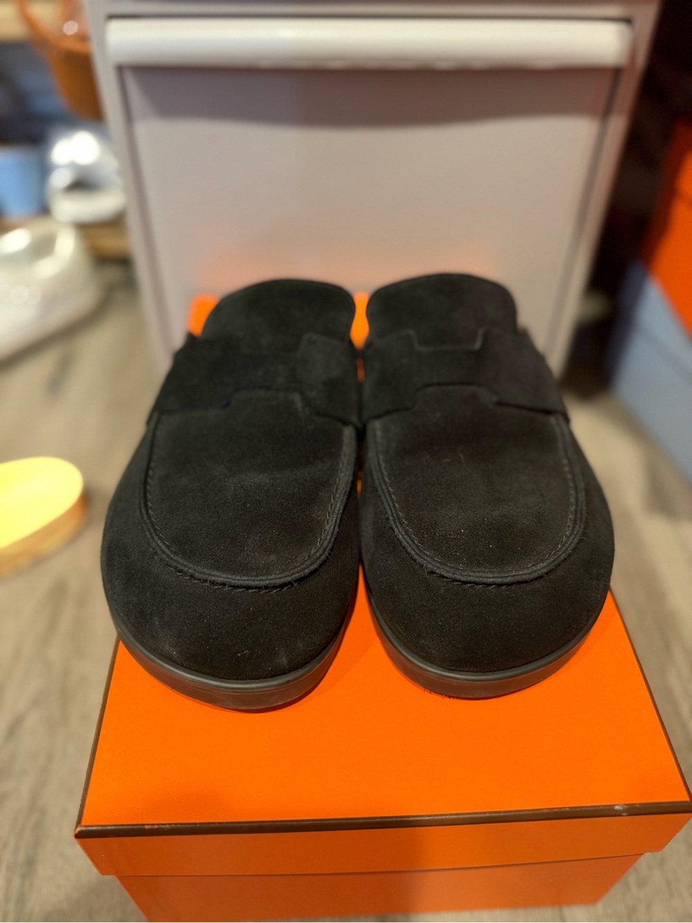 HERMES women’s Black Suede Mules 39/9